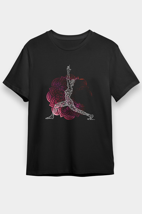 Yoga Baskılı Unisex Siyah Tişört - Tshirt