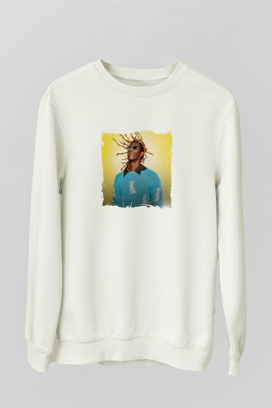 Young Thug Baskılı Unisex Beyaz Sweatshirt
