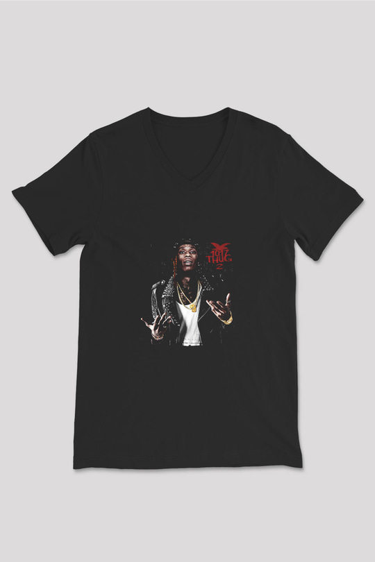 Young Thug Baskılı Unisex Siyah V Yaka Tişört