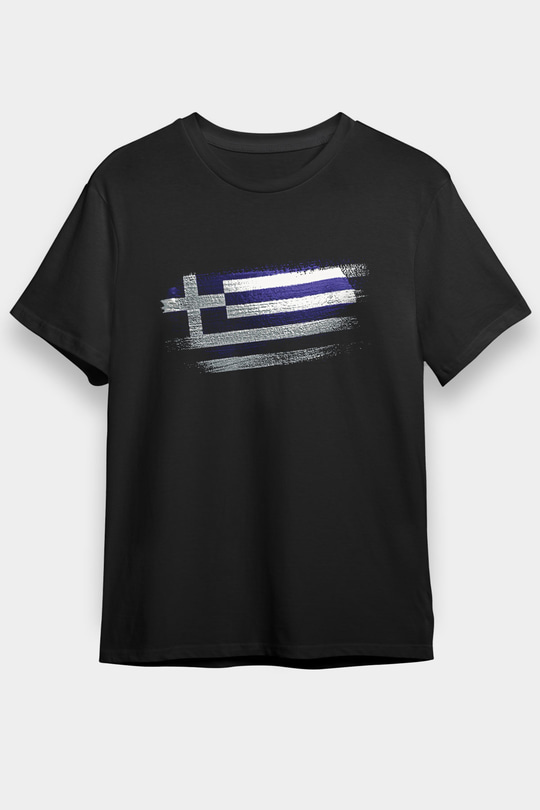 Yunanistan - Greece Bayrağı Baskılı Unisex Siyah Tişört