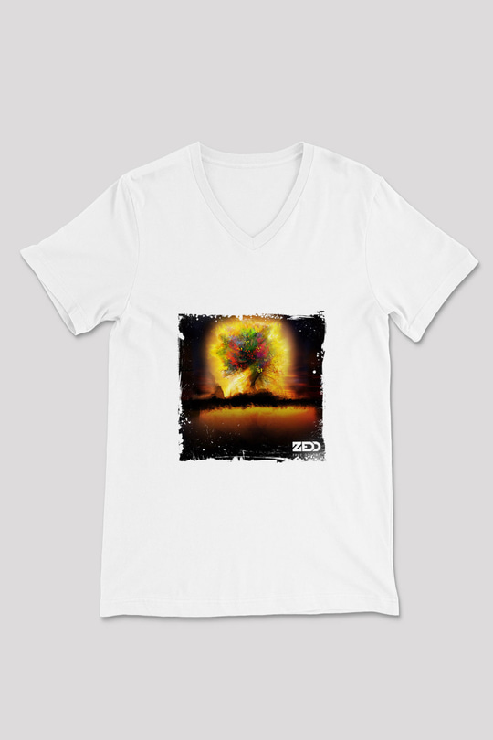 Zedd Baskılı Beyaz V Yaka Unisex Tişört