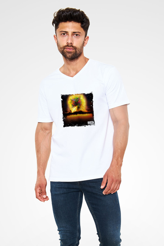 Zedd Baskılı Beyaz V Yaka Unisex Tişört