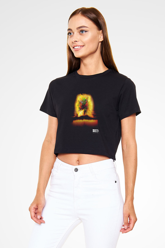 Zedd Baskılı Crop Top Siyah Kadın Tişört
