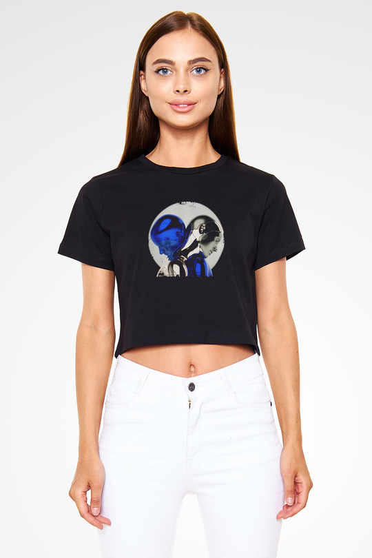 Zedd Baskılı Crop Top Siyah Kadın Tişört
