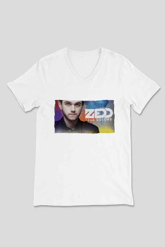Zedd Beyaz Unisex V Yaka Tişört