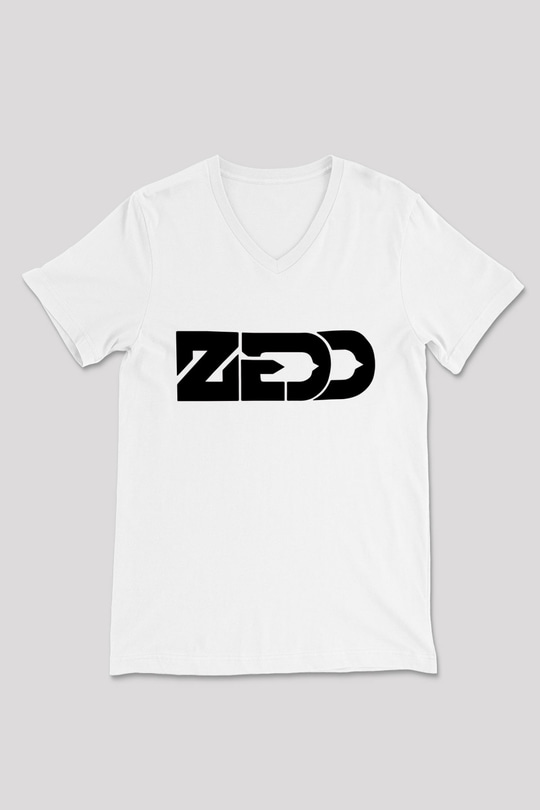 Zedd Beyaz Unisex V Yaka Tişört