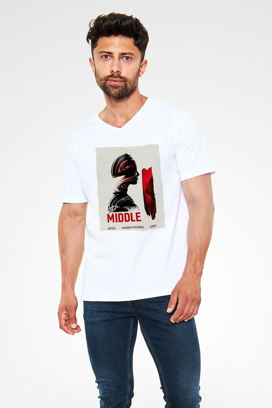 Zedd Beyaz Unisex V Yaka Tişört
