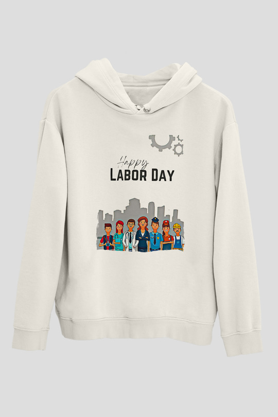 1 Mayıs Baskılı Beyaz Unisex Hoodie