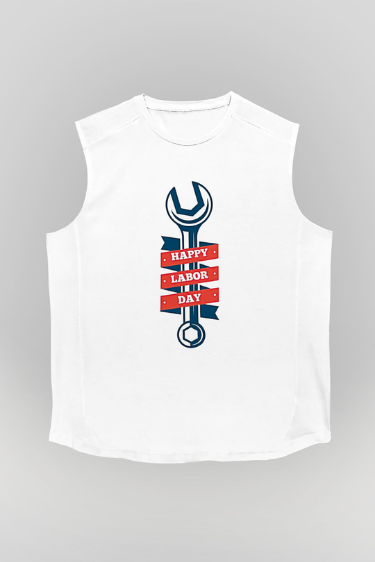 1 Mayıs Baskılı Beyaz Unisex Kolsuz Tişört - Tshirt