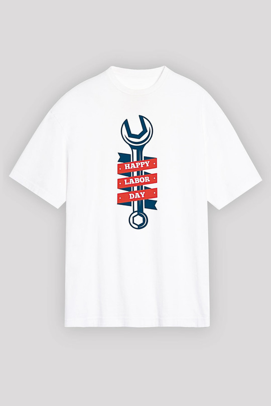 1 Mayıs Baskılı Beyaz Unisex Oversize Tişört - Tshirt