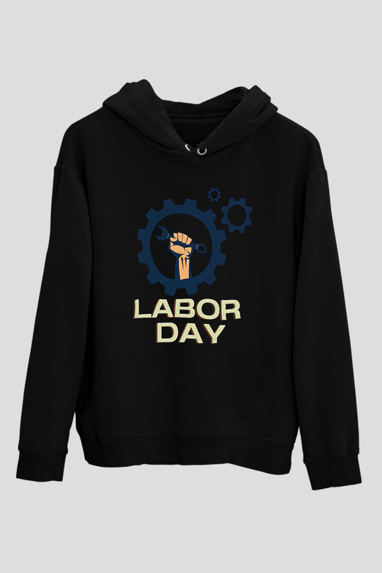 1 Mayıs Baskılı Unisex Siyah Hoodie