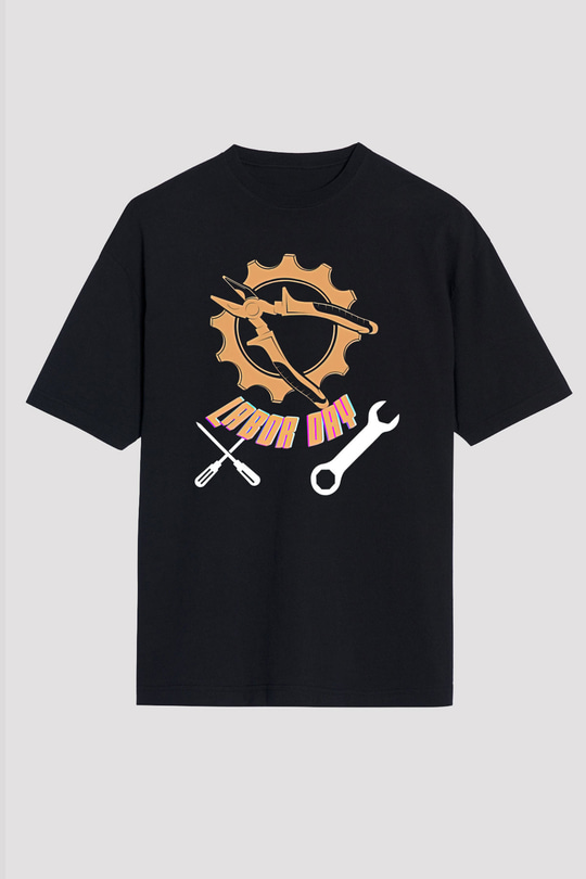 1 Mayıs Baskılı Unisex Siyah Oversize Tişört - Tshirt