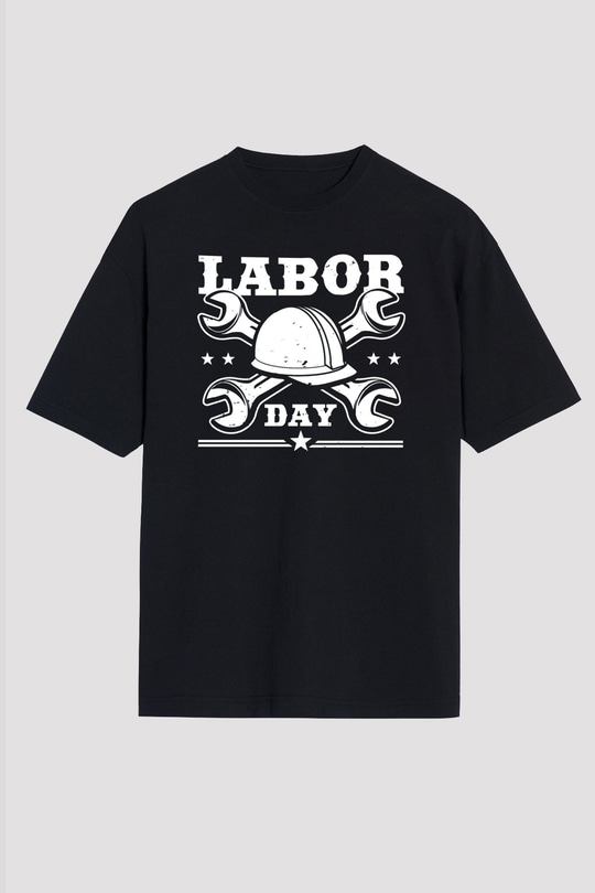 1 Mayıs Baskılı Unisex Siyah Oversize Tişört - Tshirt
