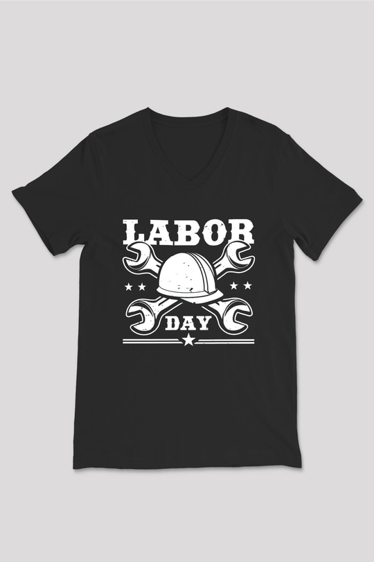 1 Mayıs Baskılı Unisex Siyah V Yaka Tişört - Tshirt