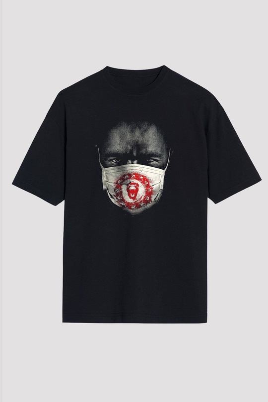 12 Maymun (12 Monkeys) Baskılı Unisex Siyah Oversize Tişört - Tshirt
