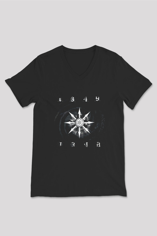 1349 Baskılı Unisex Siyah V Yaka Tişört