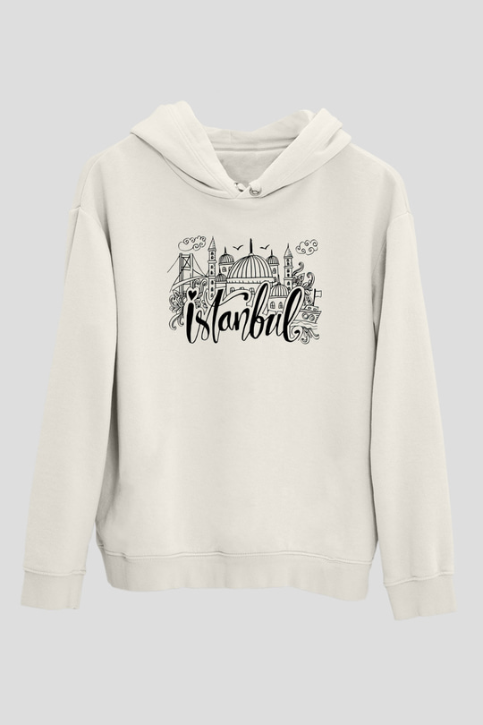 1453 Baskılı Beyaz Unisex Hoodie