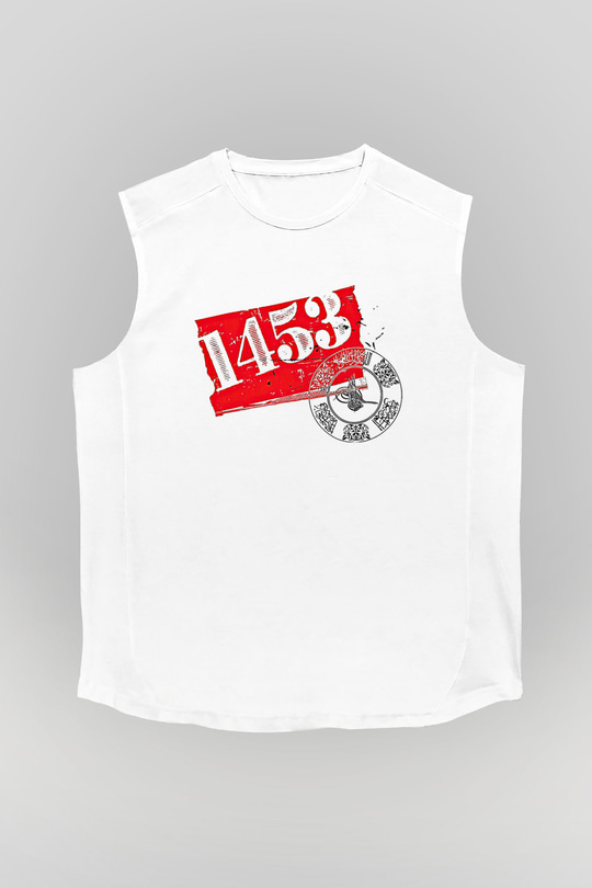 1453 Baskılı Beyaz Unisex Kolsuz Tişört - Tshirt