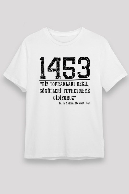 1453 Unisex Baskılı Beyaz Tişört - Tshirt