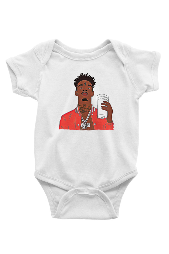 21 Savage Baskılı Beyaz Unisex Bebek Body - Zıbın