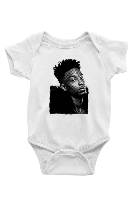 21 Savage Baskılı Beyaz Unisex Bebek Body - Zıbın