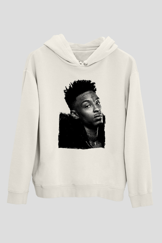 21 Savage Baskılı Beyaz Unisex Kapüşonlu Sweatshirt