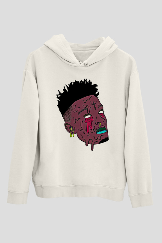 21 Savage Baskılı Beyaz Unisex Kapüşonlu Sweatshirt