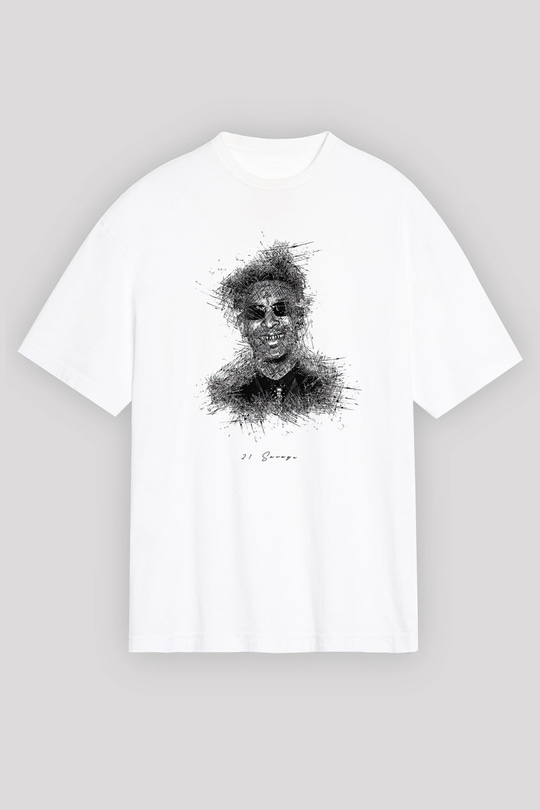 21 Savage Baskılı Beyaz Unisex Oversize Tişört - Tshirt