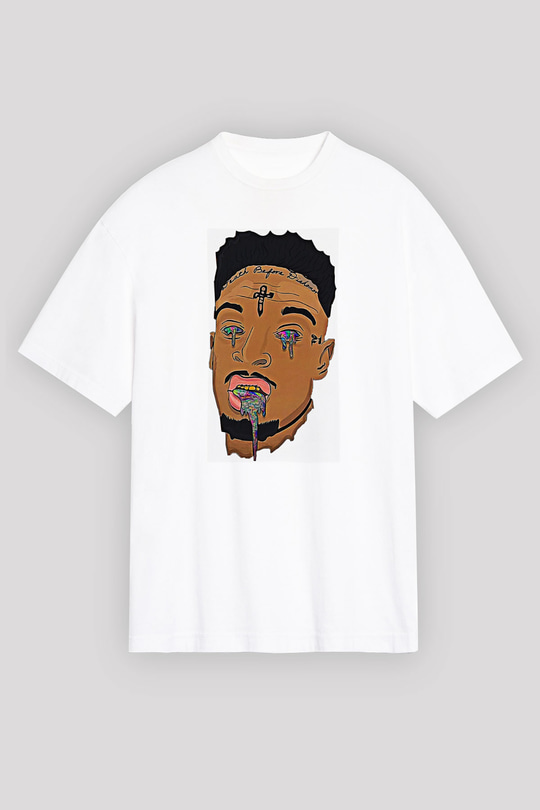 21 Savage Baskılı Beyaz Unisex Oversize Tişört - Tshirt