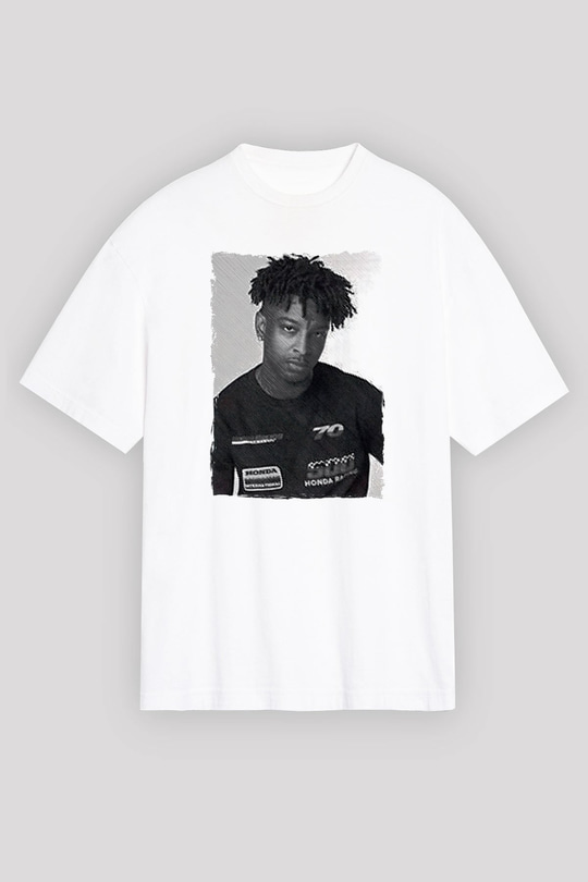 21 Savage Baskılı Beyaz Unisex Oversize Tişört - Tshirt