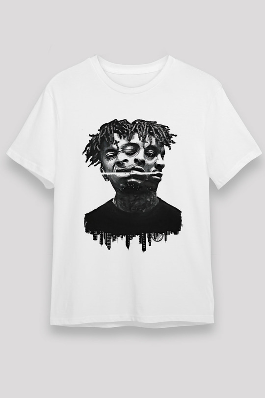 21 Savage Baskılı Unisex Beyaz Tişört - Tshirt