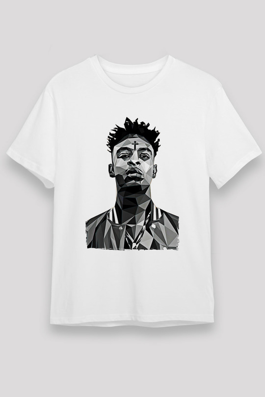 21 Savage Baskılı Unisex Beyaz Tişört - Tshirt