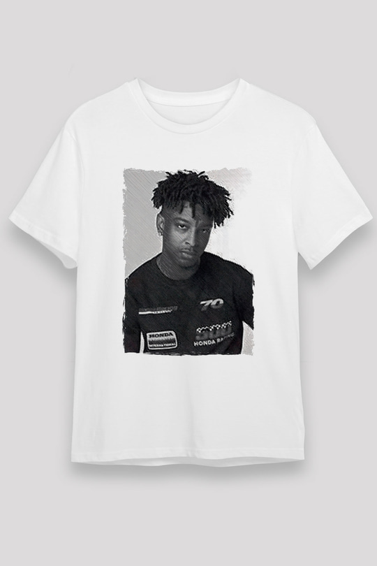 21 Savage Baskılı Unisex Beyaz Tişört - Tshirt