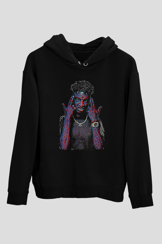 21 Savage Baskılı Unisex Siyah Hoodie