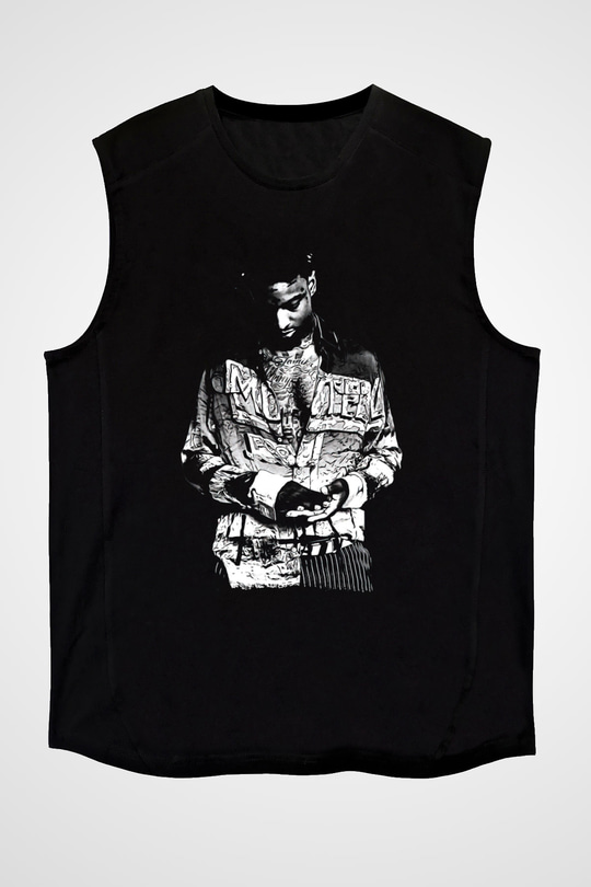 21 Savage Baskılı Unisex Siyah Kolsuz Tişört - Tshirt