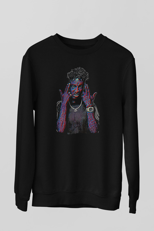 21 Savage Baskılı Unisex Siyah Sweatshirt