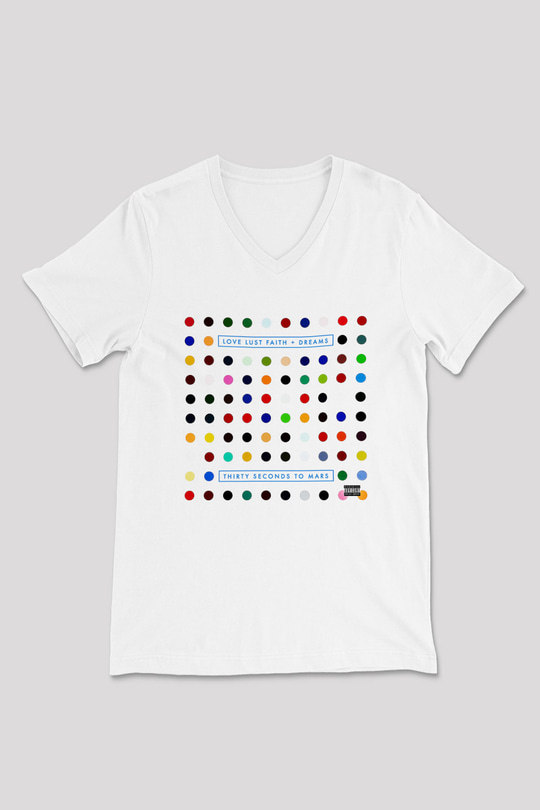 30 Seconds To Mars Baskılı Unisex Beyaz V Yaka Tişört