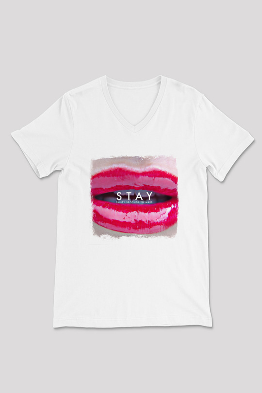 30 Seconds To Mars Baskılı Unisex Beyaz V Yaka Tişört