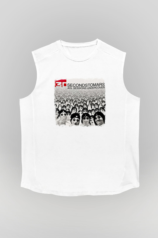30 Seconds To Mars Baskılı Unisex Beyaz Kolsuz Tişört