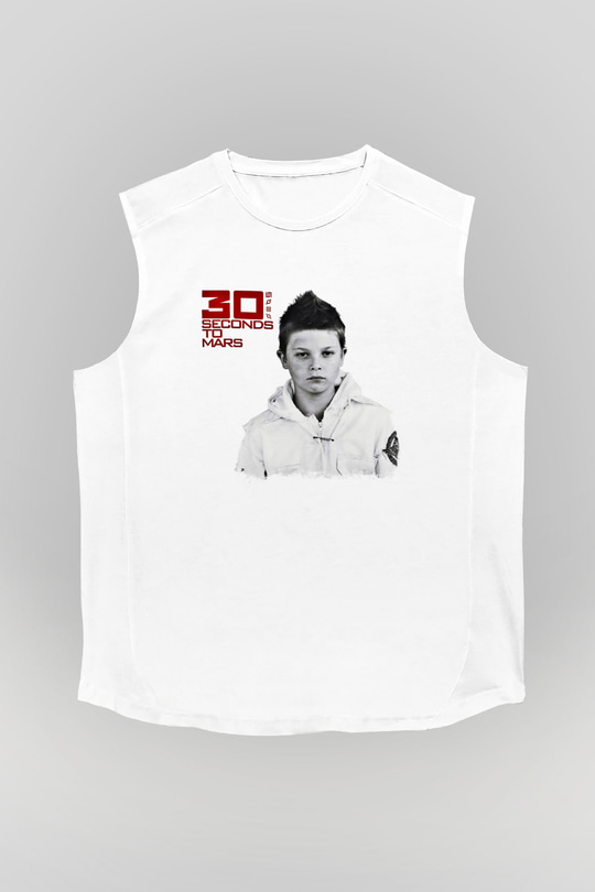 30 Seconds To Mars Baskılı Unisex Beyaz Kolsuz Tişört