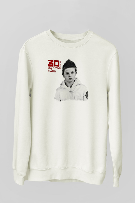 30 Seconds To Mars Baskılı Unisex Beyaz Sweatshirt