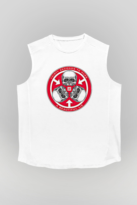30 Seconds To Mars Baskılı Unisex Beyaz Kolsuz Tişört