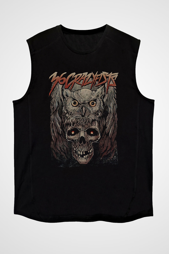 36 Crazyfists Baskılı Unisex Siyah Kolsuz Tişört - Tshirt
