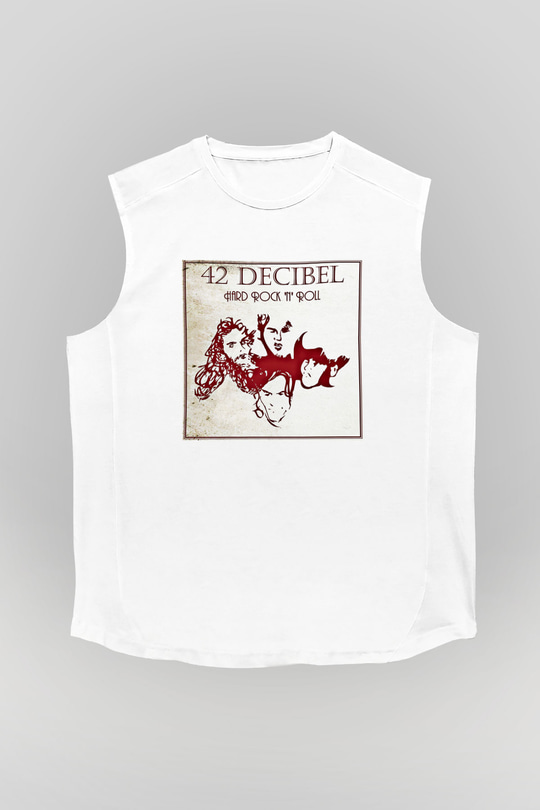 42 decibel Baskılı Unisex Beyaz Kolsuz Tişört