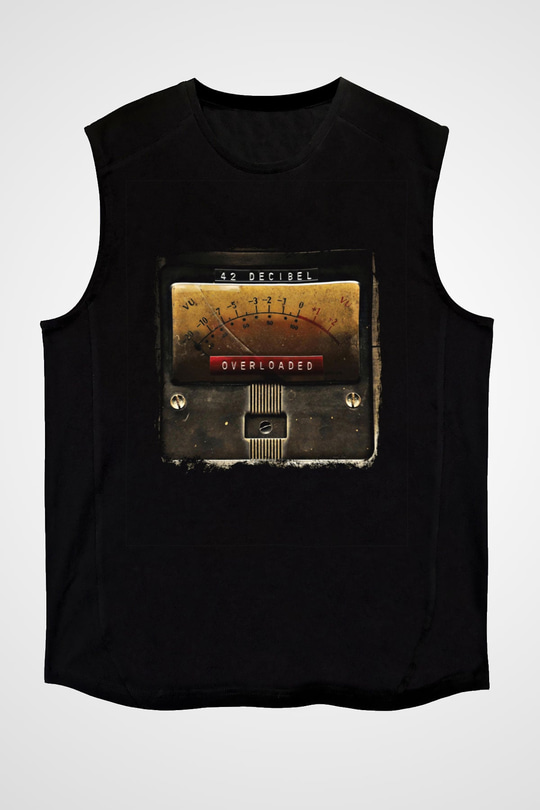 42 decibel Baskılı Unisex Siyah Kolsuz Tişört