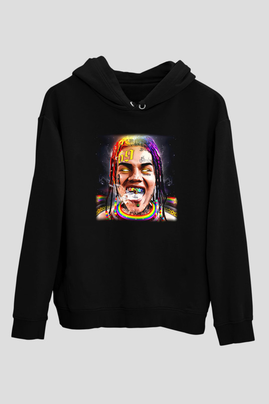 6ix9ine Baskılı Unisex Siyah Hoodie