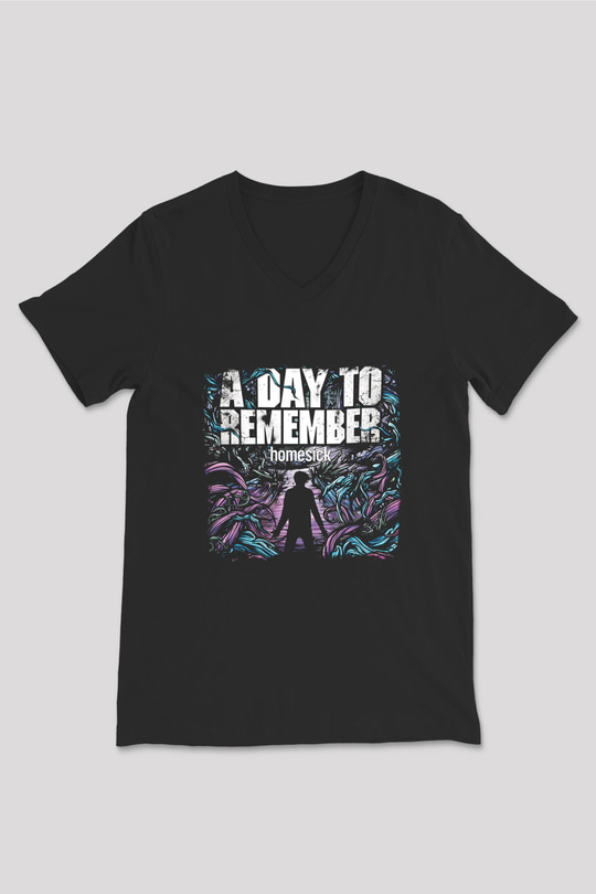 A Day to remember Baskılı Unisex Siyah V Yaka Tişört