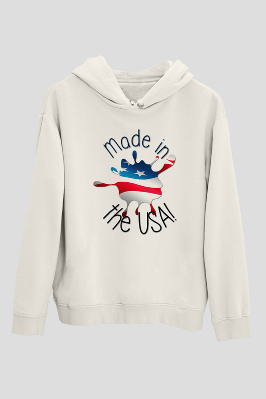 ABD Beyaz Unisex Kapşonlu Sweatshirt