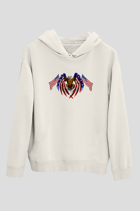 ABD Beyaz Unisex Kapşonlu Sweatshirt