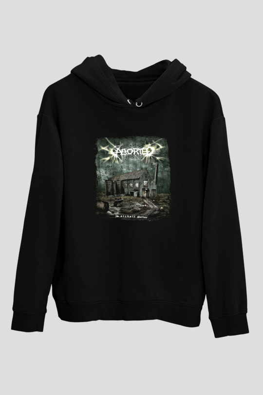 Aborted Baskılı Unisex Siyah Hoodie